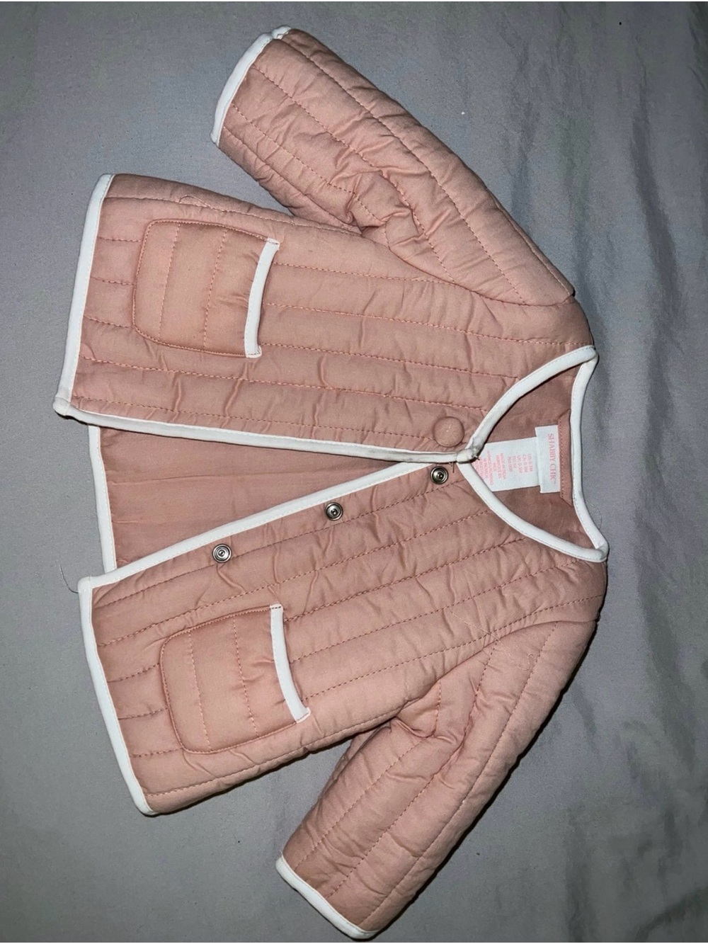 Shabby Chic Pink Quilted Baby Puffer Jacket with White Trim
